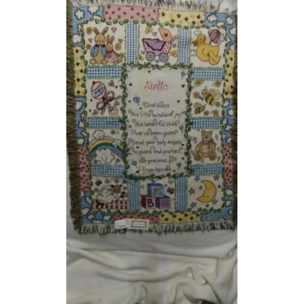 Vintage God Bless Prayer Joy Marie Baby Tapestry Throw‎ Blanket 45